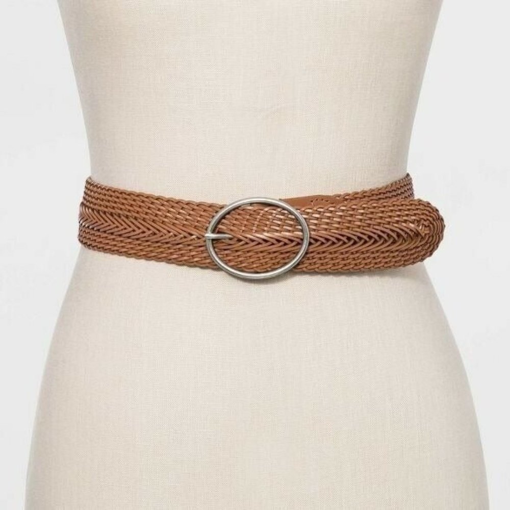 Women's Wide Braided Belt Tan - Size M